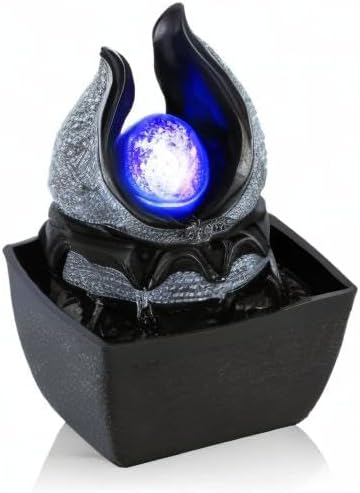 WICHEMI Water Fountains Indoor Waterfall Fountain Mini Tabletop Fountain with LED Rolling Ball Water Feature Indoor Zen Meditation for Home and Office Indoor Spaces Decor (Style 1)