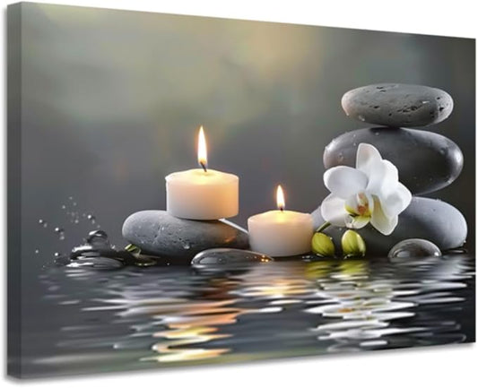 CGXLB Zen Stone Wall Art Candles & Orchid Painting Serene Water Decor for Spa Bathroom Bedroom Meditation Room 28"x42"