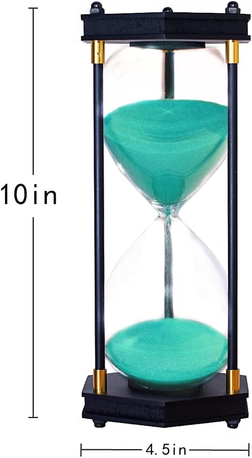 Large Hourglass Timer 60 Minute, Decorative Hexagon Frame Sandglass with Green Sand