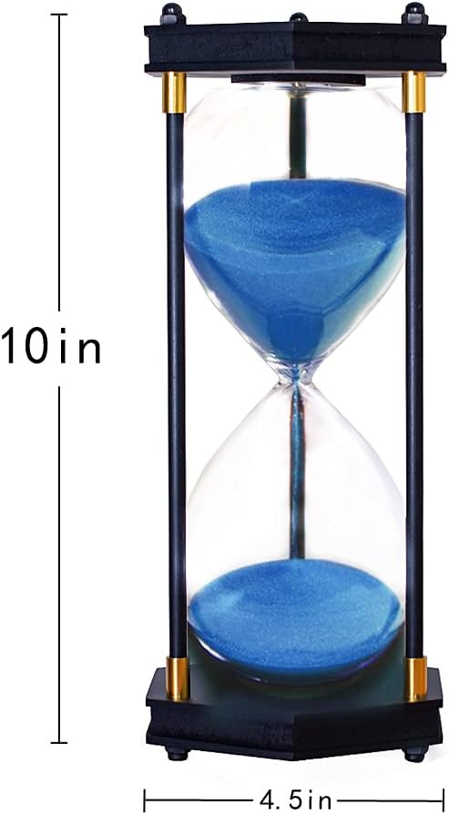 Large Hourglass Timer 60 Minute, Decorative Hexagon Frame Sandglass with Blue Sand