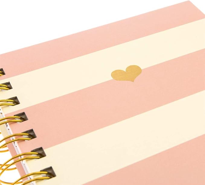 Graphique Hardbound Spiral Journal | Heart of Gold Pink Stripe Design | Premium Paper | Notebook | Diary | Lists | Record Month and Date | Great Gift | 160 Ruled Pages | 6.25” x 8.25”