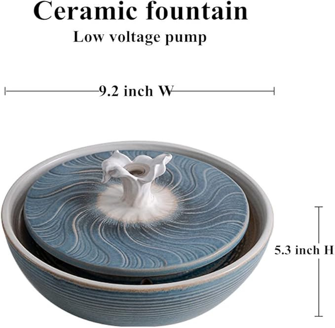 Ceramic Tabletop Water Fountain Feature for Indoor and Outdoor Home Decoration Table Desktop Office (Blue)
