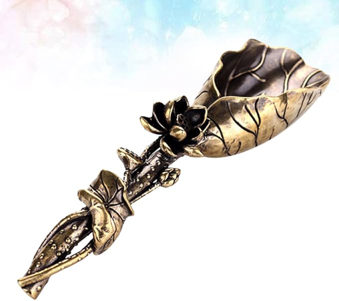 Vintage Tea Scoops Lotus Leaf Shape Loose Leaf Tea Copper Brass Tea Shovel Decorative Measuring Shovel for Coffee Powder Condiments Sugar Pets Food