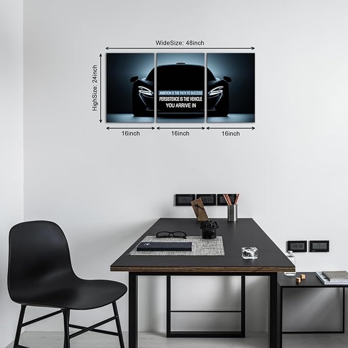 KAWAHONE Inspirational Quotes Wall Art -Ambition & Persistence-Motivational Car Posters Prints Wall Decor -Entrepreneur Positive Black and White Wall Art for Office, Workplace Motivational Posters