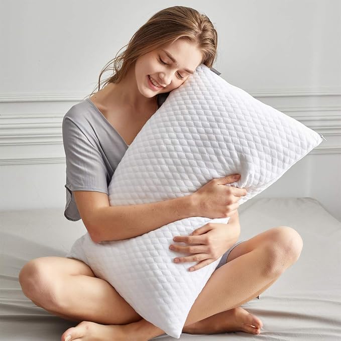 NTCOCO Pillow, Shredded Memory Foam Bed Pillows for Sleeping, with Washable Removable Cooling Hypoallergenic Sleep Pillow for Back and Side Sleeper, Queen (1-Pack)