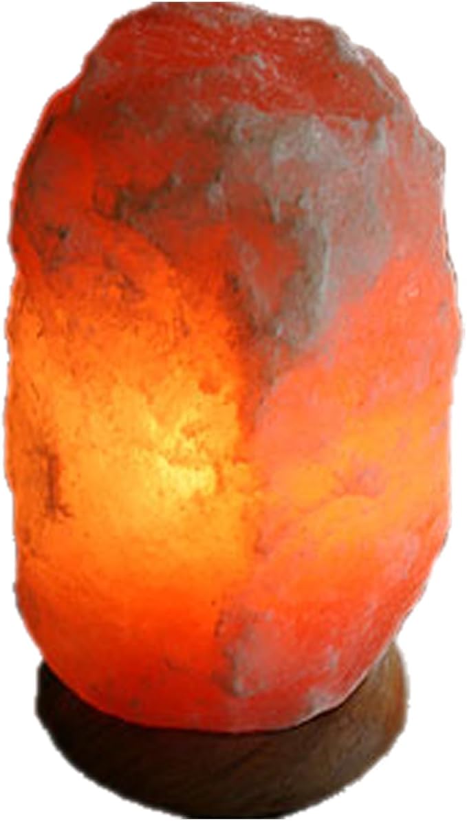 9-11lbs Natural Himalayan Salt Lamp with On/Off Cord & Wooden Base – Hand-Carved Pink Rock Salt Lamp for Home, Office & Relaxation Spaces