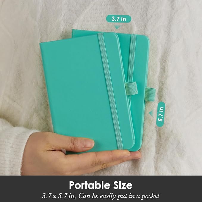 3 Pack Small Pocket Journal Notebook 3.7" x 5.7" with Pen, A6 Mini Cute Notepad for Women/Men, 408 Pages, 100Gsm Lined Paper Note Pads, Leather, Green