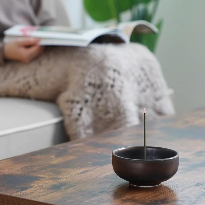 Asayu Japan Zen Incense Holder for Sticks 3.9 inch (100mm) 100% Made in Japan, Metallic Black, Brown and Gold, Ceramic Incense Bowl and Brass Incense Burner in Modern Style