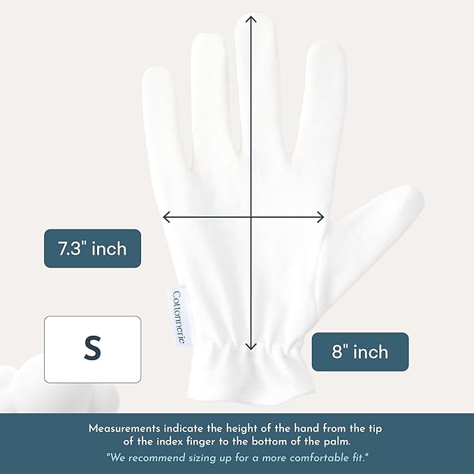 4 Pairs Cottonnerie Original Cotton Gloves for Dry Hands Sleeping, Moisturizing Gloves Overnight, Hand Moisturizer Gloves, Moisture Gloves for Dry Hands Overnight, Sleeping Gloves, Small