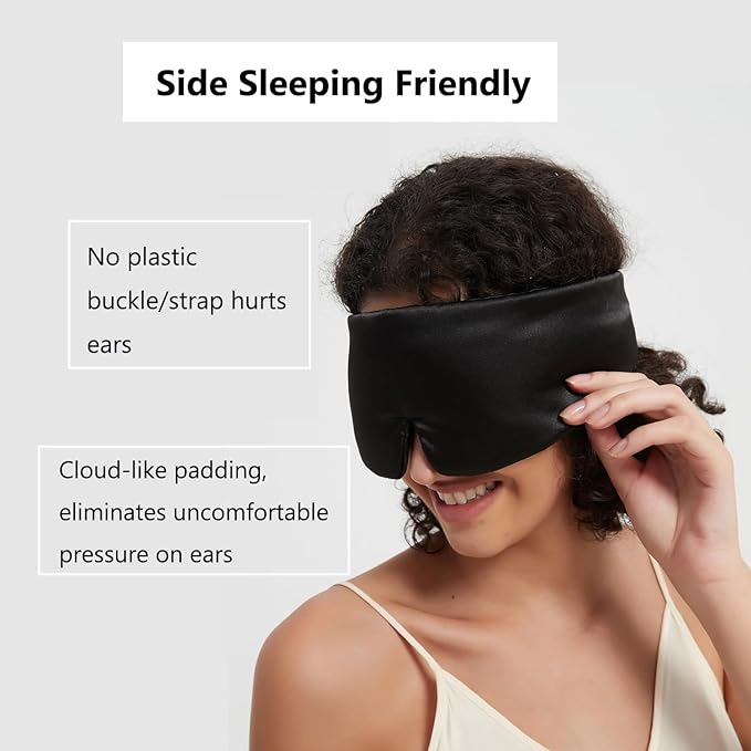 ALASKA BEAR Mulberry Silk Eye Mask, Wraparound Style Sleeping Mask and Ear Muff Blindfold for Full Blackout and Deep Sleep, Adjustable