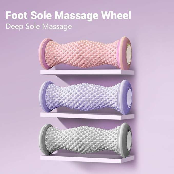 Ergonomic Foot Massager Roller - for Plantar Fasciitis Relief, Portable Reflexology Tool (Pink)