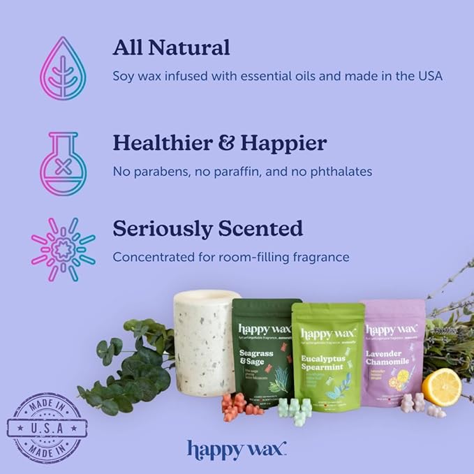 Happy Wax Fall Apple Mix Premium Scented Natural, Non Toxic Soy Wax Melts – 6 Total Oz. of Scented Wax Melts. Includes: Apple Jam Donut, Apple Harvest, Mulled Cider