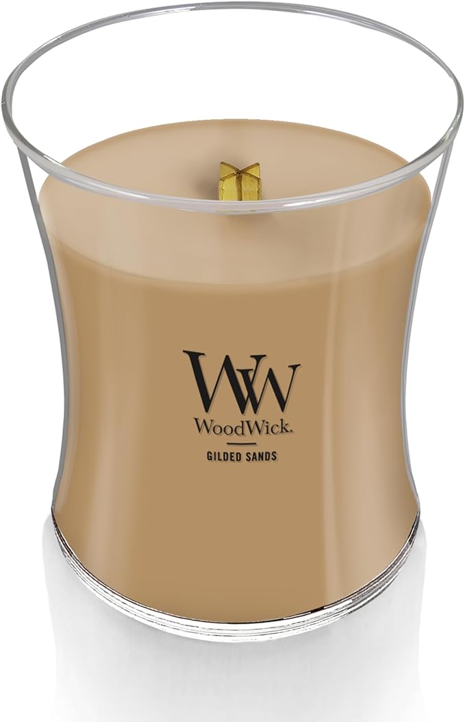 WoodWick Gilded Sands Scented, Medium Hourglass, Crackles as it Burns, Up to 50 hrs Burn time, Perfect for Gifting, 9.7oz