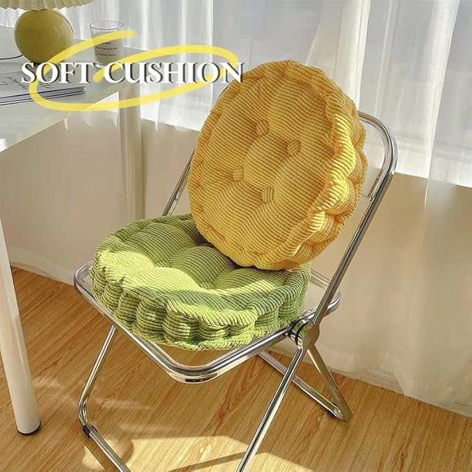 Meditation Floor Pillow Set of 2 Large Square and Round Floor Cushions for Adults White Corduroy Floor Seat Pillows Cushion for Living Room Balcony Tatami Yoga,18x18 Inch