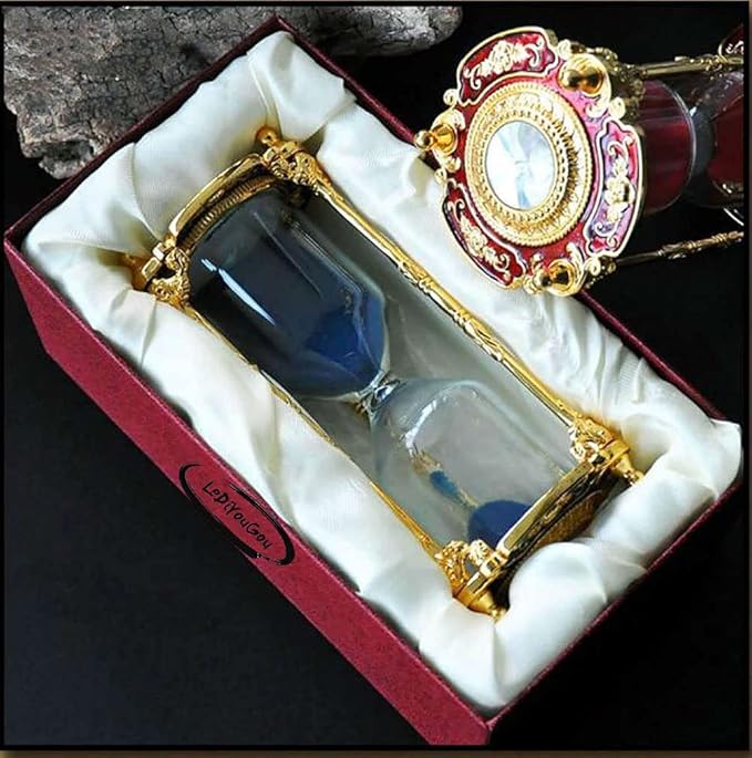 Antique Floral Decorative Hourglass Sand Timer - 15 Minute, Unique Vintage Classic Metal Art Hour Glass for Office Desk Home Decor - Birthday Gift,Blue