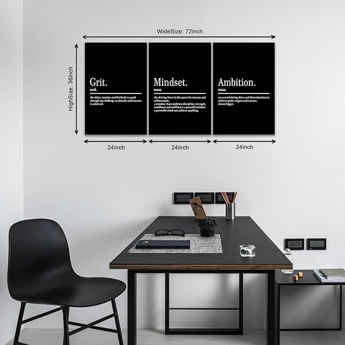 KAWAHONE Motivational Wall Art-Grit Mindset Ambition Wall Decor, Inspirational Canvas Painting Wall Art-Inspiring Entrepreneur Quote Posters Prints for Home and Office