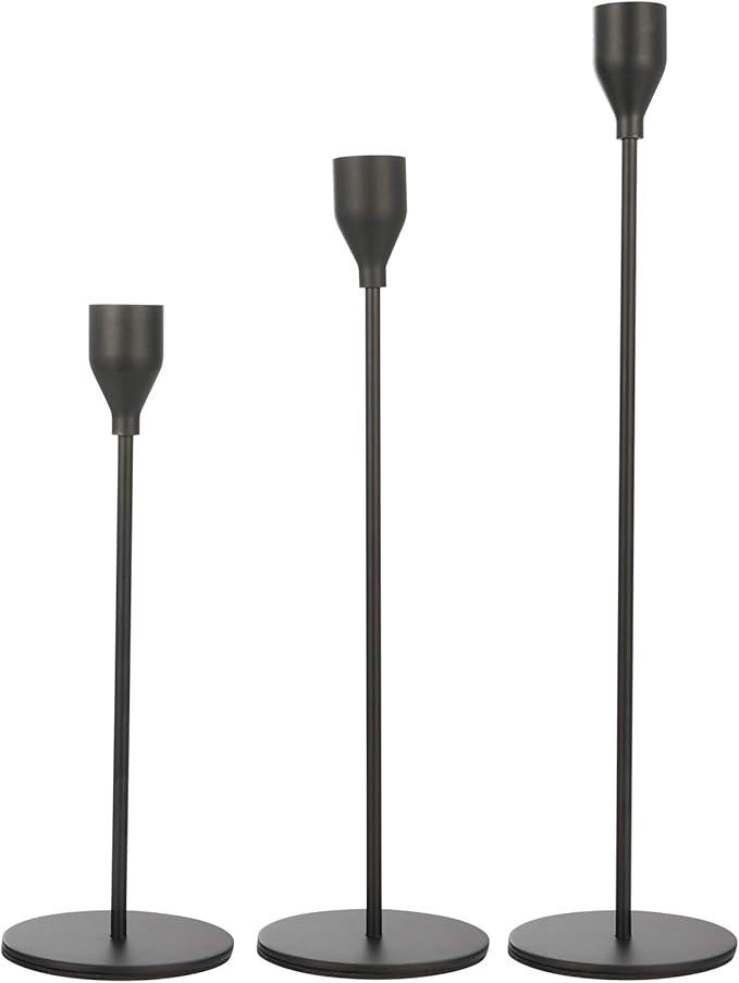 Set of 6 Black Taper Candle Holders Decorative Candlestick Holder for Home Decor, Wedding, Dinning, Party, Anniversary (Black)