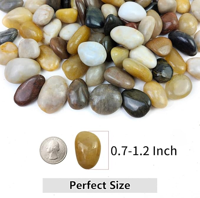 Pebbles for Indoor Plants, Natural Polished River Rocks, Small Decorative Mixed Color Stones for Planters Vase Fish Tank Aquariums Landscaping Garden, 2lbs