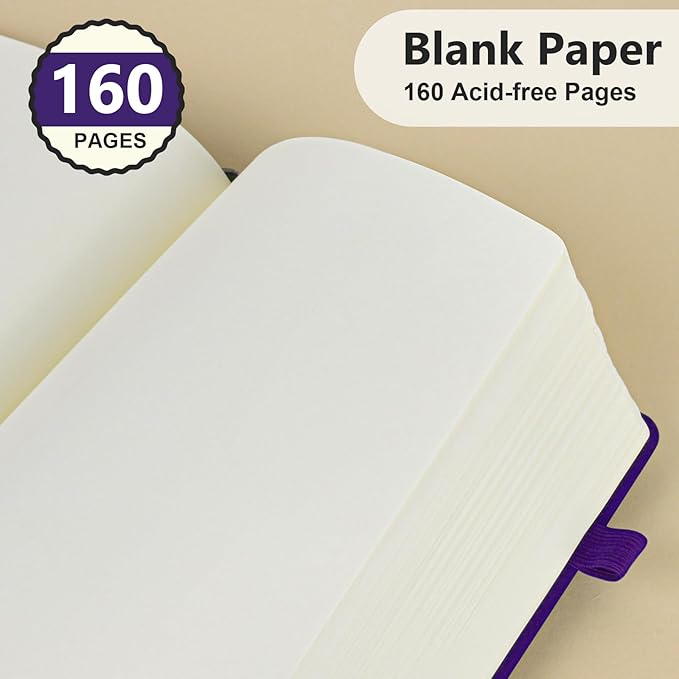 Blank Journal Ntebook for Men & Women, 160 Pages Blank Journals for Writing, Drawing,Sketch Book,5.9" x 8.5" Leather Sketchbook, Unlined Notebook for Work, School, Art - Purple