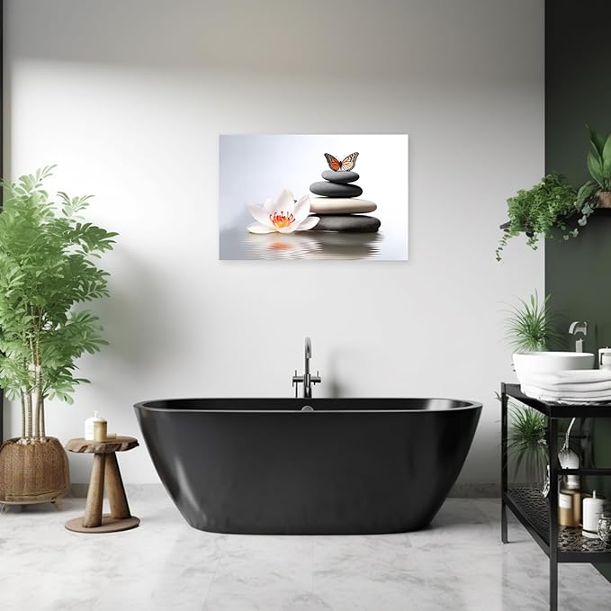 ARTZGX Zen Canvas Wall Art Spa Pictures Wall Decor Flower Zen Stones Butterfly Painting Print for Bathroom Yoga Decor Frame(Zen Flower - A 20.00" x 30.00")
