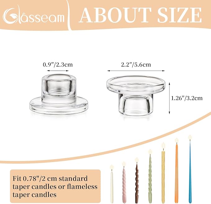 Glasseam Glass Tapered Candlestick Holders: 10Pcs Small Taper Candle Holders Bulk Clear Candle Sticks Holder Decor Short Modern Candle Holder for Table Centerpiece Wedding Christmas Dinner Party