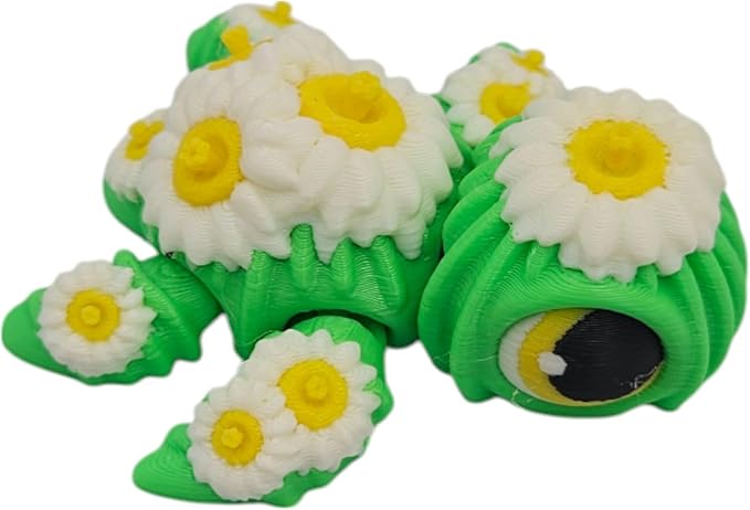 Articulating Turtle Fidget Animal Figurines – Unique 3D Printed Collectibles, Poseable Desk Animals For Adults, Stress Relief and Display Gift (SAGUARO CACTUS FLOWER TURTLE)