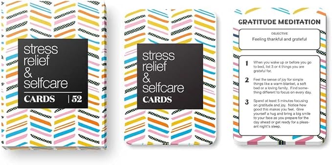 Allura & Arcia 52 Stress Less & Self Care Cards - Mindfulness & Meditation Exercises - Anxiety Relief & Relaxation