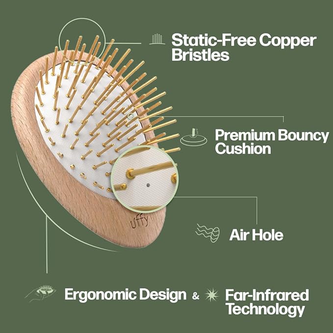 Uffy Acubrusher – Bamboo Bristle Gua Sha Hair Brush - Ergonomic Scalp Massager for Dandruff & Hair Growth, Suitable for All Hair Types - Ideal Gift Choice in Beech Wood