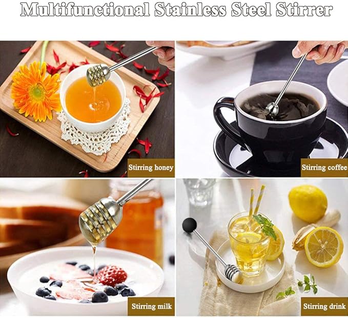 Stainless Steel Honey Dipper Stick 6.3 Inch Honey Wand Server for Honey Pot Dispense Drizzle Honey, Wedding Party Favors, Baby Shower (Black)