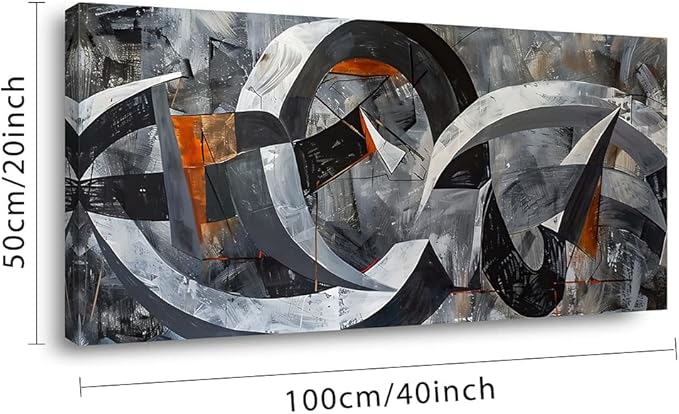 ZESTRILIA Abstract Black and White Wall Art for Living Room Office Gray Canvas Painting Prints Large Artwork Dining Bedroom Decor (40x20 Inches)