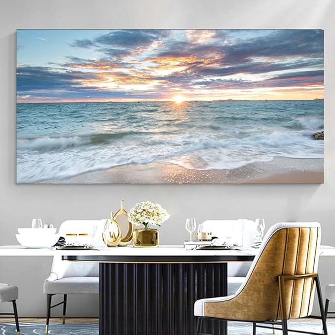 Yxbhhym-Large Canvas Wall Art Beach Artwork for Walls Coastal Wall Décor Seascape Prints Ocean Painting Sunset Picture Waves Sea Landscape Poster Bedroom Wall Art Living Room Office Decorations