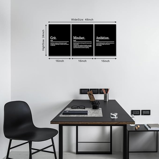 KAWAHONE Motivational Wall Art-Grit Mindset Ambition Wall Decor, Inspirational Canvas Painting Wall Art-Inspiring Entrepreneur Quote Posters Prints for Home and Office