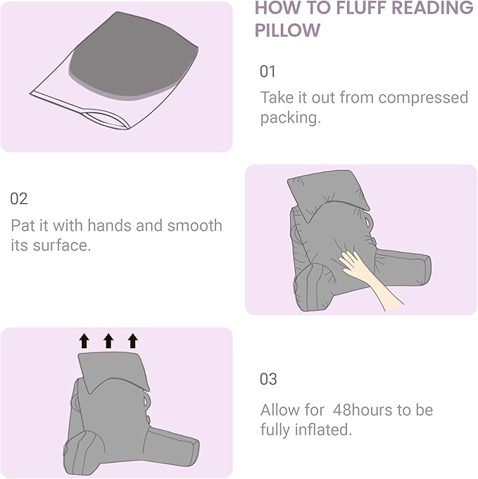 Portable Reading Pillows with Headrest for Bed Sitting Up(Lavender Purple Oeko-Tex), Velvet Back Pillow with Arms & Pockets for Adults, Support Memory Foam Bed Pillow for Dorm/Reading/Gaming