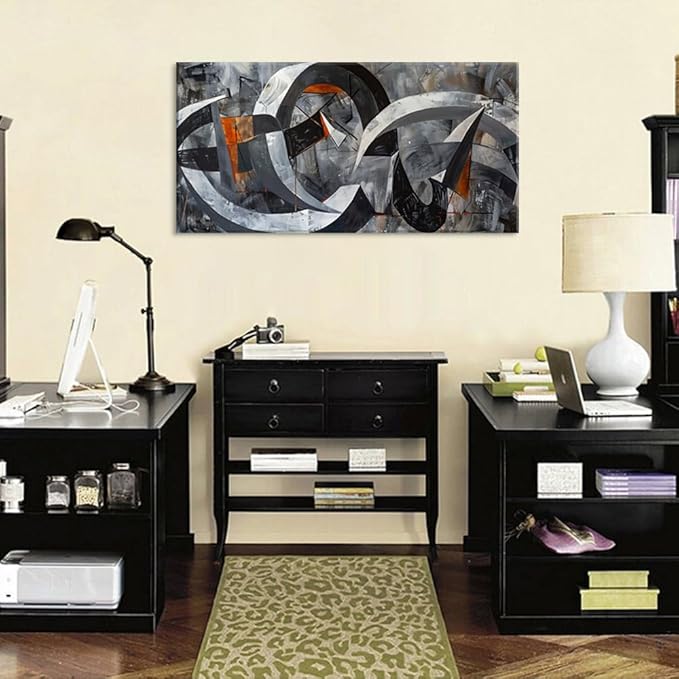 ZESTRILIA Abstract Black and White Wall Art for Living Room Office Gray Canvas Painting Prints Large Artwork Dining Bedroom Decor Large(46x23 Inches)