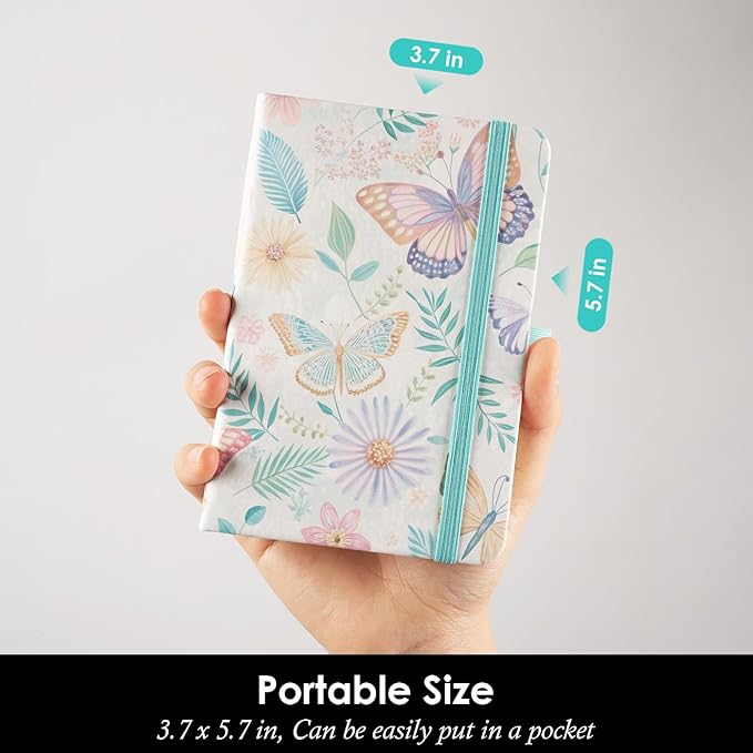 Aesthetic Small Journal Notebook, 3 Pack Mini Pocket Notebook with Pen, (Butterfly Garden) 3.7" x 5.7", 100GSM Lined Paper, Hardcover Small Notepad for Kids/Girls/Women Writing Note Taking