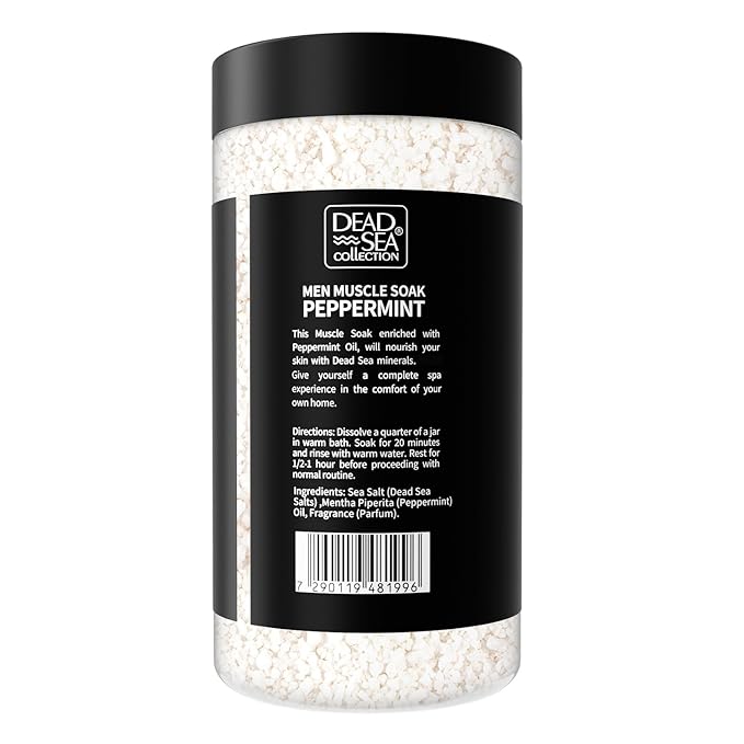 Dead Sea Collection Bath Salts for Men with Peppermint Oil – Refreshing Soak for Muscle Recovery and Relaxation – 100% Pure Dead Sea Salt Infused with Essential Minerals – 37 Oz Jar