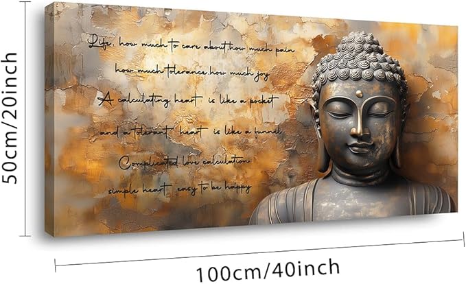ZESTRILIA Zen Buddha Wall Art for Living Room Office Tan Brown Buda Life Quotes Canvas Painting Prints Calming Buddhist Artwork Family Bedroom Decor (40x20 Inches)
