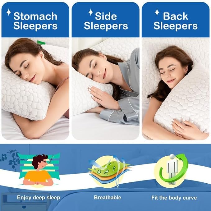 Cooling Pillows Queen Size Set of 2 Shredded Memory Foam Pillows for Side Back Stomach Sleepers, Two-Sided Cool Adjustable Firm or Soft Bed Pillow Luxury Gel Neck Pillow for Neck Shoulder Pain Relie