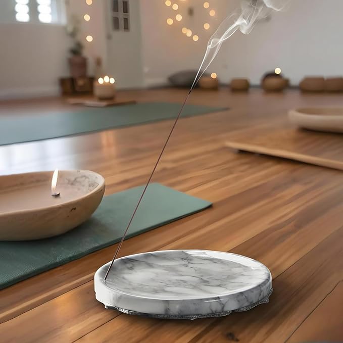 7.1-Inch Marble Incense Holder, Long Incense Holder for Sticks, Large Incense Sticks Holder for Meditation Yoga SPA, Incense Burne for Palo Santo/Sage/Cone/(Grey and White)