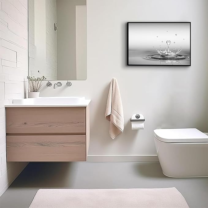 DCMVJHZV Framed Heart Drop Bathroom Wall Art Black and White Zen Bathroom Wall Art Yoga Meditation Picture Print Wall Decor Spa Room Bedroom Living Room Painting Wall Decorations(16"x24")