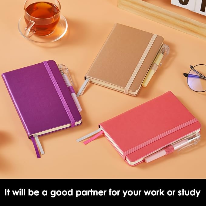 3 Pack Pocket Notebook Journal with Pen, Mini Small Notepad Notebook 3.7" x 5.7" for Women Writing, 408 Pages, Pearlescent Pink Purple Gold