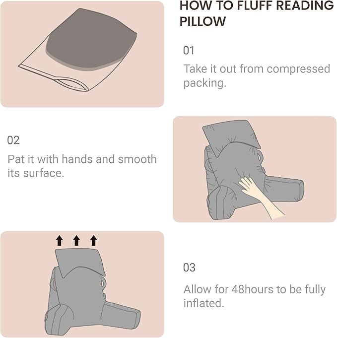 Portable Reading Pillows with Headrest for Bed Sitting Up(Brown Oeko-Tex), Velvet Back Pillow with Arms & Pockets for Adults, Support Memory Foam Bed Pillow for Dorm/Reading/Watching/Gaming