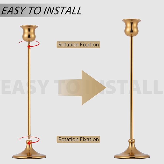 Metal Candle Holder Taper Candlestick Holders for Candle Sticks Vintage Candelabra for Halloween Thanksgiving Christmas (Gold, 1 Set (3 pcs))