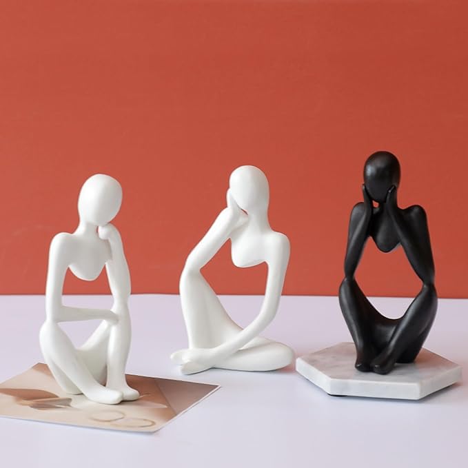 Thinker Statues and Sculptures,Sandstone Resin Thinker Statue Ornaments, Abstract Style Sculptures, Housewarming Gifts, Home Decorations, Living Room Desk Decor (White)
