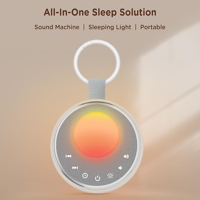 Peakeep White Noise Portable Sound Machine Sleeping Light for Adults Baby, Loud Clear Speaker, 25 Hours Continuous Audio 27 Noise Fan Nature No-looping Sounds, 30 Volume, Battery Operated