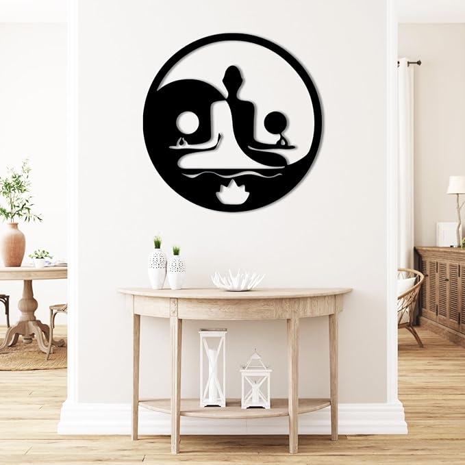 Metal Wall Decor-Metal Buddha Wall Decor, Metal Zen Wall Art, Yin Yang Wall Art, Buddha Wall Art, Meditation Wall Decor, Spiritual Wall Decor, Zen Wall Art, Yoga Room Wall Decor (Black, 39x39in|100x100cm)
