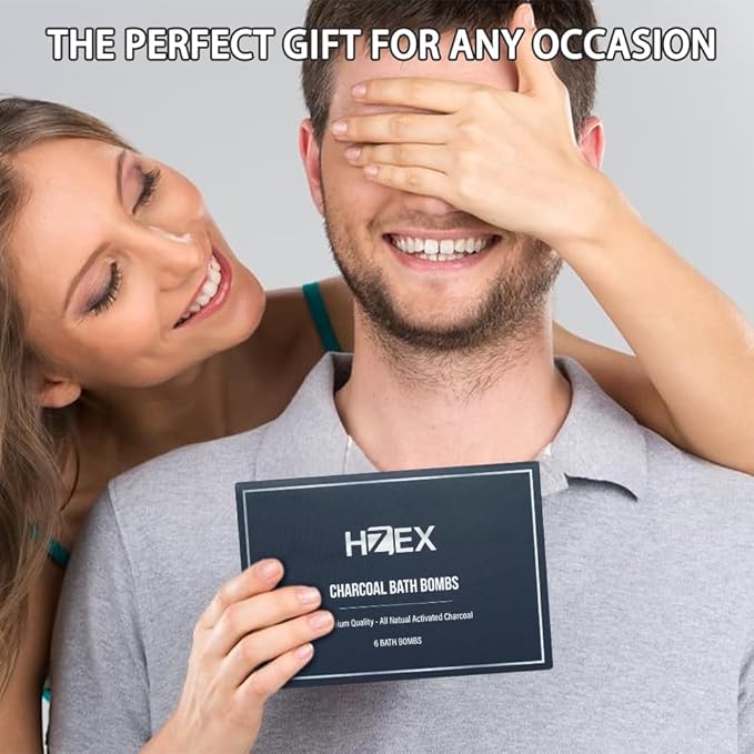 Charcoal Bath Bombs Gift Set – 6 Piece Natural Spa Fizzies with Essential Oils – Handmade Organic Moisturizing Vegan Bath Bombs for Relaxation, Detox, Stress Relief – Gifts for Men & Women