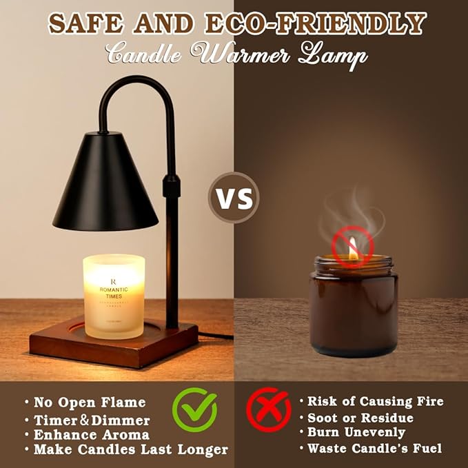 Modern Candle Warmer Lamp with Timer, Dimmable Candle Lamp Warmer, Men Women Christmas Birthday Gift, Black Candle Warmer, Adjustable Candle Light Warmer, Cozy Living Room Bedroom Home Decor