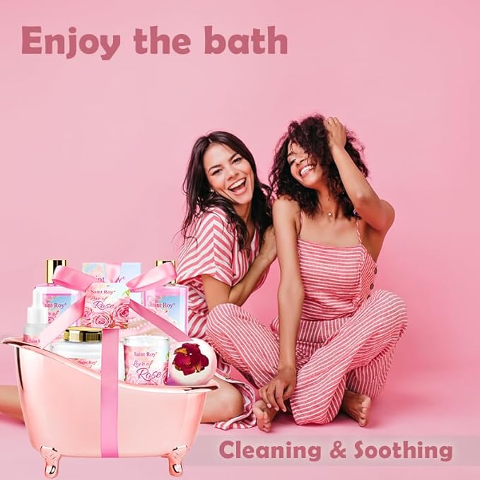 Bath Kit Christmas Gifts for Women, Spa Gifts bath Gifts for Her Rose Mother Gift Bath Set for Women, Luxury Home Spa bath and body Gift Basket, With Scents Lotion, Bath Bomb bridal shower gift basket
