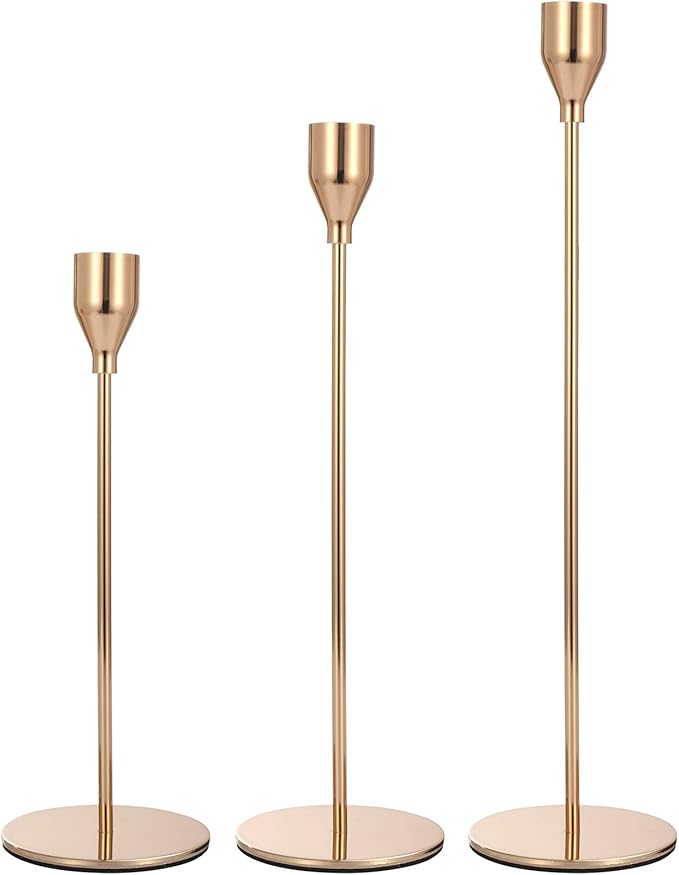 Set of 6 Pink Gold Candlestick Holders Pink Gold Candle Holder Taper Candle Holders Candle Holders Decorative Candlestick Holder for Home Decor, Wedding, Dinning, Party, Anniversary (Gold)